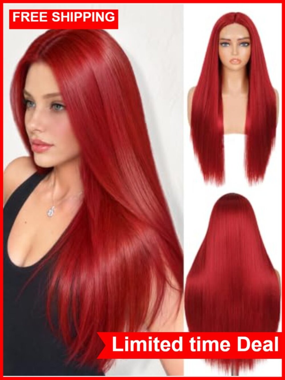 26 Inch Long Straight Lace Part Synthetic Wig Silky Heat Resistant